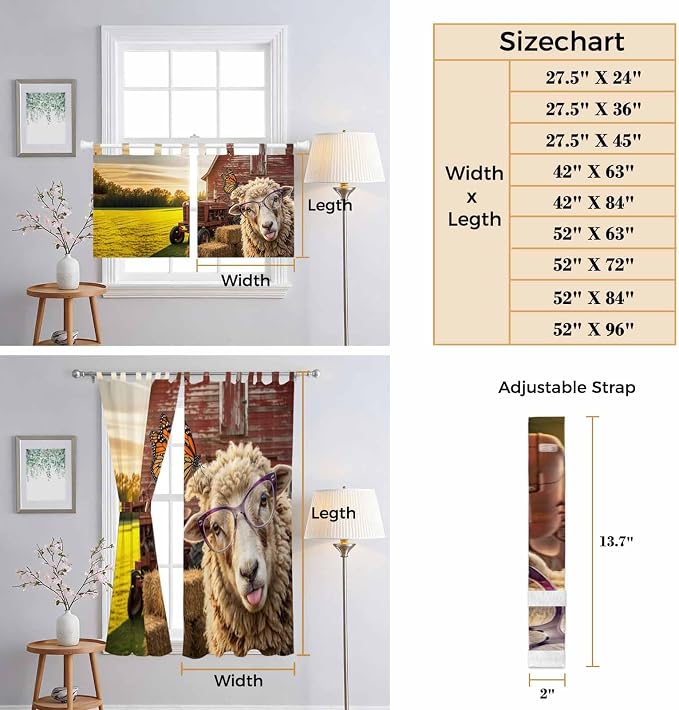 Farm Sheep Kitchen Curtains 45 Inch Length, Short Cafe Window Curtains Tab Top - Image 8