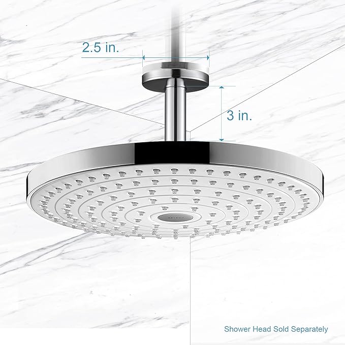 OFFO Shower Arm with Flange, 3 in Ceiling Mount Replacement Rain Shower Head Straight Arm Ceiling-Mounted For Fixed Shower Head & High Pressure Rain, Chrome