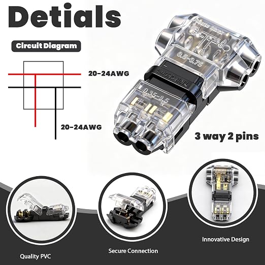 Low Voltage Wire Connector, T Tap Wire Connectors, 2 Pin Solderless Led Strip - Image 3