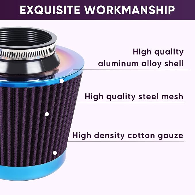 Universal Cold Air Intake Filter Clamp-On Replacement Air Filter Flange - Image 3