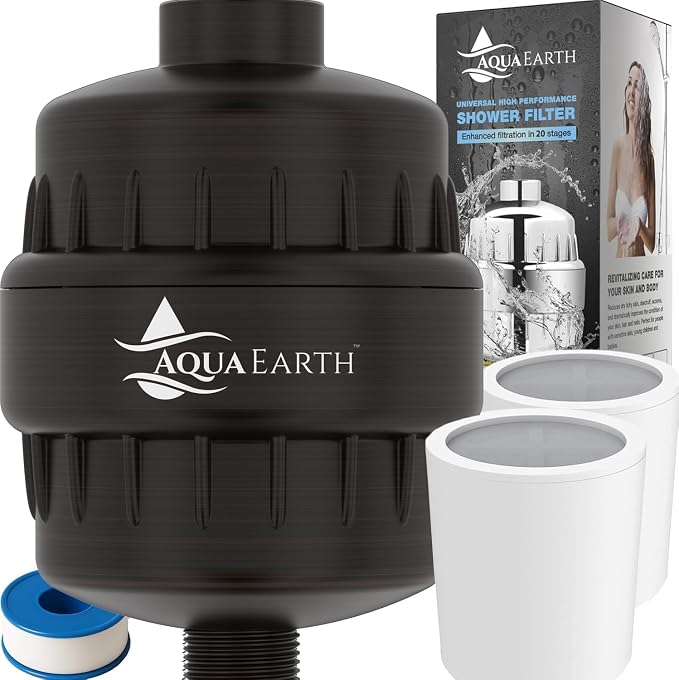 Aqua Earth Shower Head Filter For Hard Water Oil Bronze 20 Stages to Remove by FindYourAquaEarth