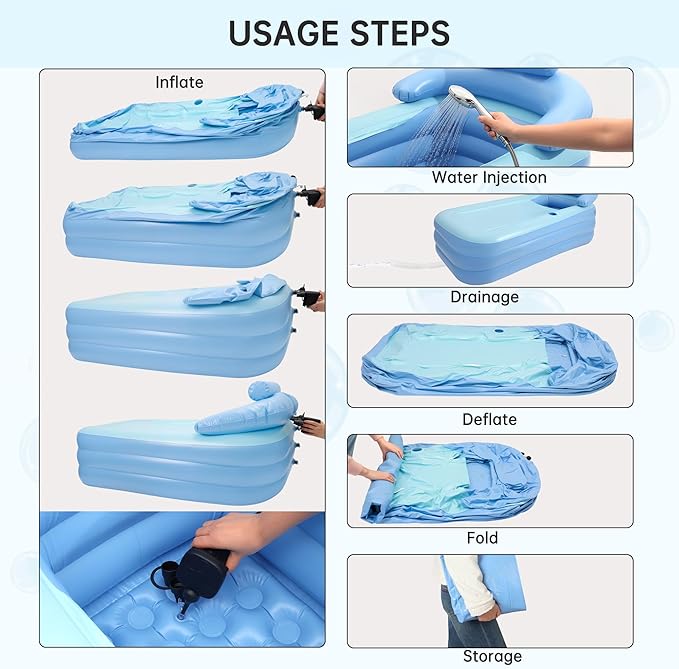 Portable Inflatable Bathtub with Electric Air Pump, Foldable Portable Freestanding Tub, Built-in Water Pillow & Back Support, Cup Holder, Insulated PVC, Includes Repair Patches for Indoor/Outdoor Use