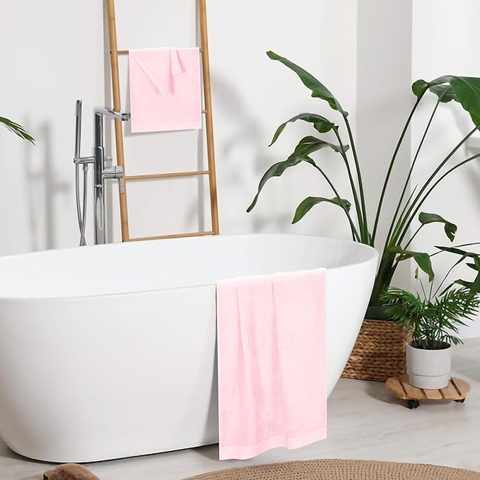 Ultra Soft 3 Pack Cotton Towel Set, Contains a Bath Towels 28x55 inch, a Hand Towels 16x24 inch & a Wash Coths 12x12 inch, Ideal Everyday use, Compact & Lightweight - Pink, Medium