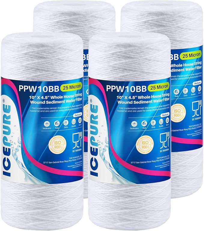 ICEPURE 25 Micron 10”x4.5'' Whole House Sediment String Wound Water Filter by ICEPURE