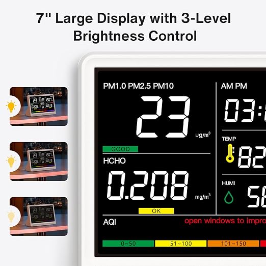 16 in 1 Air Quality Monitor Indoor 7" Large Display 9 AQI+7 Alerts, CO2 Monitor - Image 8