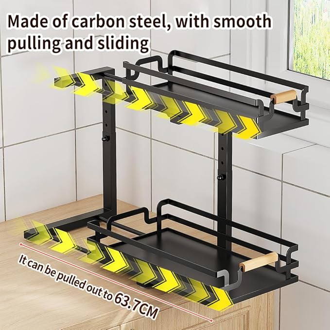 MIKEE Under Sink Organizer, 2 Tier Under Sink Organizers and Storage,Bathroom Cabinet Organizer with Adjustable Height, Pull Out Sink Shelf Cabinet Storage Shelves for Kitchen& Bathroom