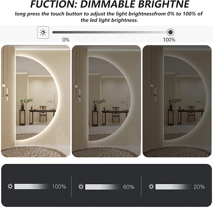 LED Bathroom Mirror with LED Lights, Wall Mounted Bathroom Mirror with Demister - Image 5