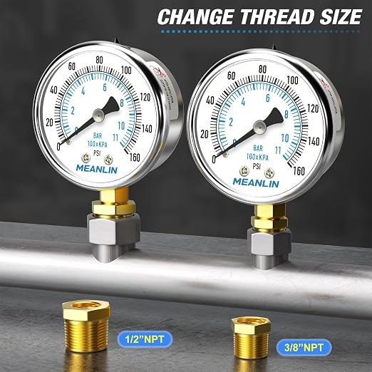 MEANLIN MEASURE 0~160Psi Dry Pressure Gauge Stainless Steel 1/4" NPT 2" FACE - Image 3
