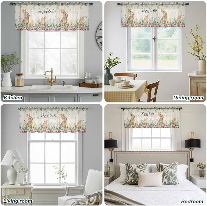 Easter Sheer Valances for Windows 42"x12", Light Filtering Kitchen Curtains - Image 5