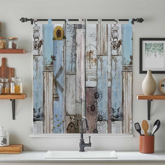 Blue Grey Wooden Living Room Curtains 84 Inch Length, Window Curtains Tab Top - Image 3