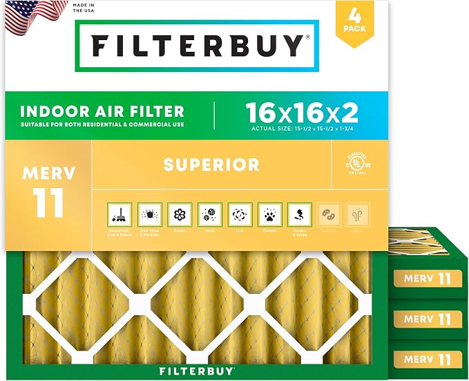 Filterbuy 16x16x2 Air Filter MERV 11 Superior Pet & Allergy Defense, by Filterbuy