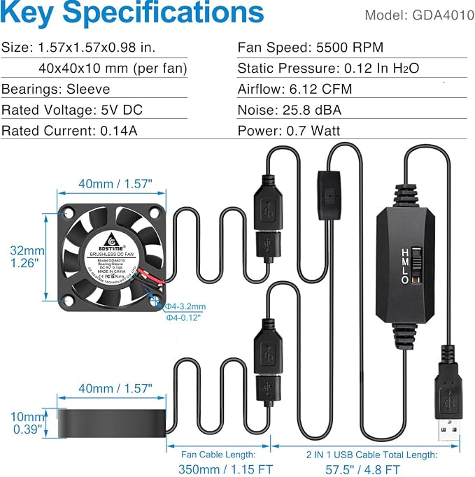 GDSTIME 2-Pack Quiet 40mm USB Fans - Image 6
