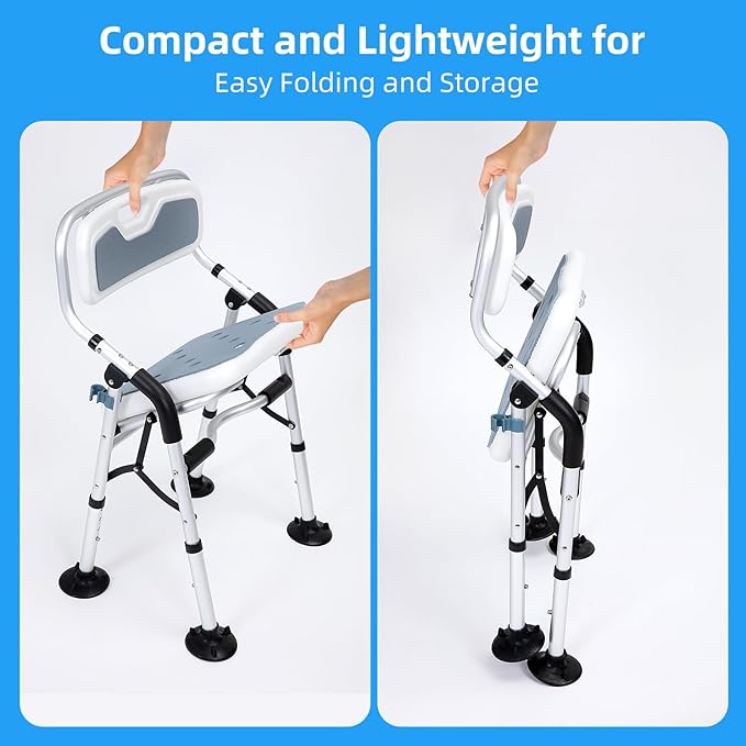 Shower Chair for Inside Shower,Foldable Shower Chair for Elderly and Disabled, Adjustable Height Chairs with Padded Arms and Back for Bathroom,Compact and Comfortable，Regular Standard