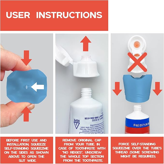 Chrome Cherry SqueezMe Self-Closing Toothpaste Caps, Silicone Lid for Kids & Adults, No Mess Toothpaste Dispenser, Self-Standing Easy Squeezer Cap, Bathroom Accessory, Self-Standing Blue, Pack of 1