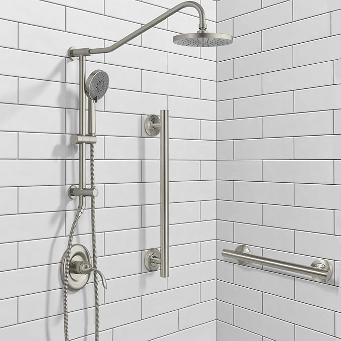 Lava Odoro Shower Grab Bar, Modern Set Stainless Steel Handicap Grab Bar for Bathtubs and Showers, Shower Safety Bar for Seniors Disabled, ADA-Compliant (Brushed Nickel, 3 Pack 18", 24'', 36")