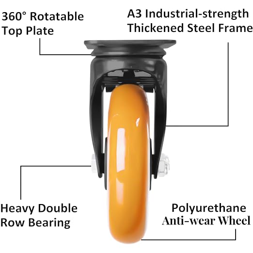 Finnhomy 5 Inch Caster Wheels Set of 4 Heavy Duty Plate Swivel Casters - Image 2