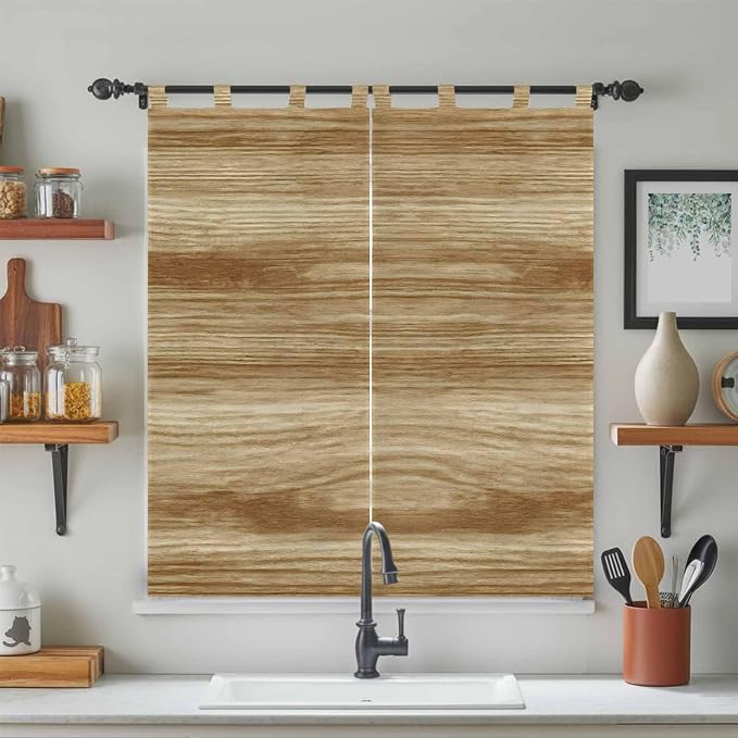 Light Brown Wood Grain Living Room Curtains 84 Inch Length, Window Curtains Tab - Image 3
