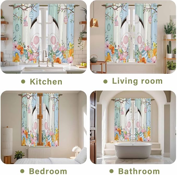 Easter Window Curtains 63 Inch Long 2 Panel Set, Rod Pocket Bedroom Curtains & - Image 8