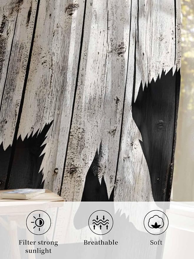 Sheer Curtains 72 Inches Long, Farmhouse Country Rustic Wooden Grain Privacy - Image 6