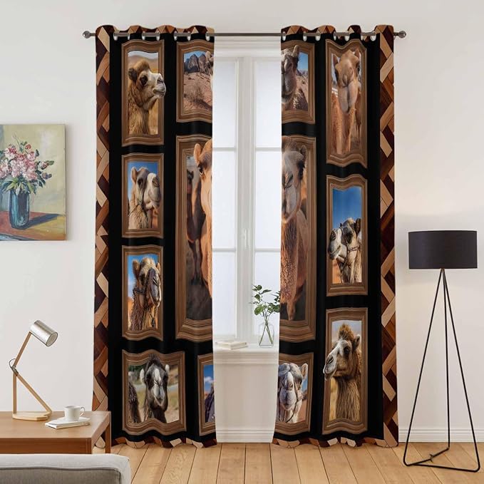 2 Panel Kitchen Cafe Curtains, Desert Camels Sunlight Filtering Nature Air - Image 2