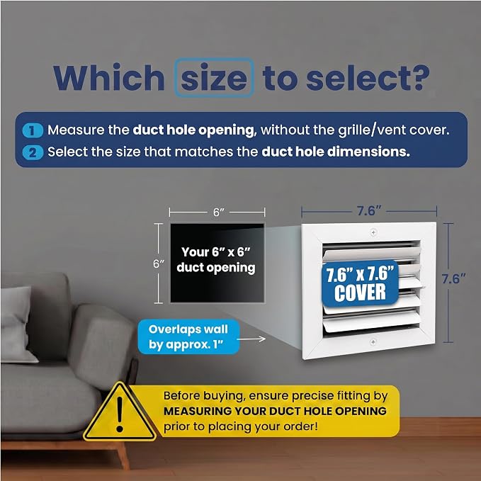 6x6 Aluminum 2-Way Air Vent Register HVAC Duct Cover Wall Ceiling Quiet - Image 2