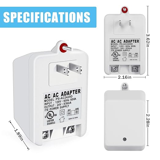 24V 830mA Thermostat and Doorbell Transformer, Wall Transformer - Image 5