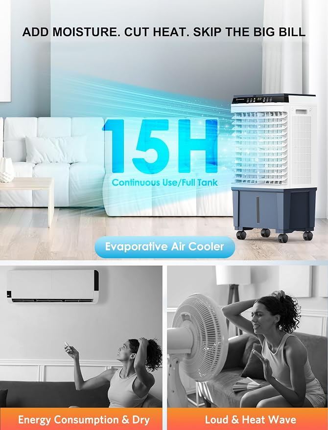 Air Choice Swamp Cooler, 1800 CFM Portable Evaporative Air Cooler, 6 Ice Box & - Image 7