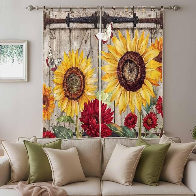 Sunflowers Living Room Curtains 84 Inch Length, Window Curtains Tab Top - Image 3
