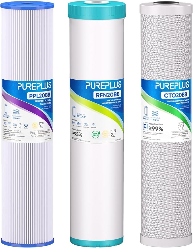 PUREPLUS 4.5"x 20" 3-Stage Whole House Water Filter Cartridge Combo Kit by PUREPLUS