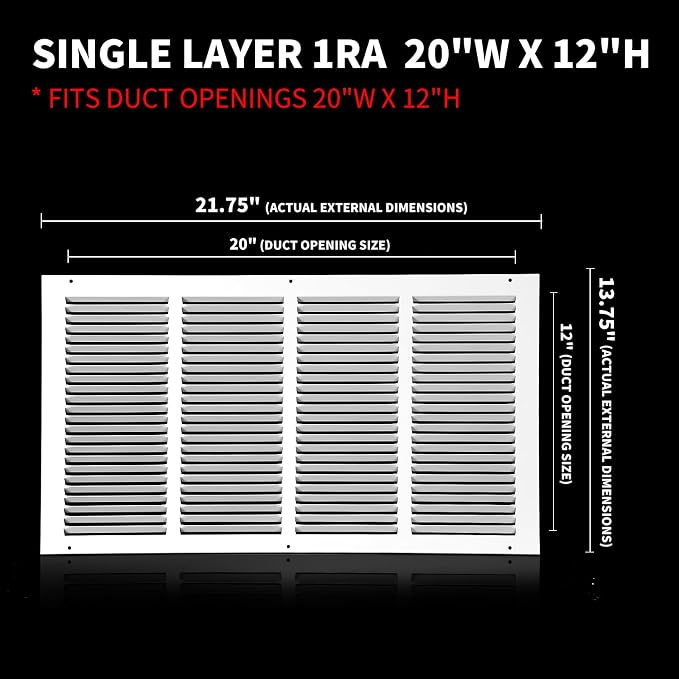 20x12 Return Air Grille, Air Return Vent Cover, Flat Vent Cover, Rejillas De - Image 3