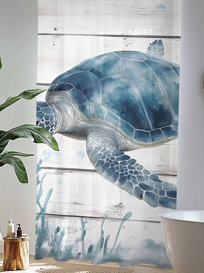 Sheer Curtains 96 Inches Long, Ocean Sea Turtle Semi Sheer Curtains Light - Image 4