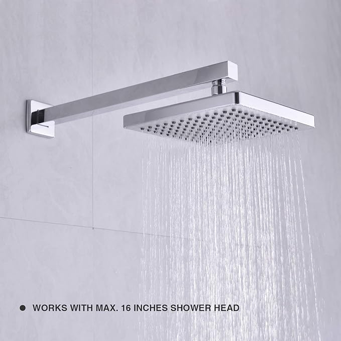 Shower Arm with Flange 16 Inch Stainless Steel Overhead Shower Extension Arm Bathroom Wall Mounted Pipe for Rainfall Showerhead, Chrome