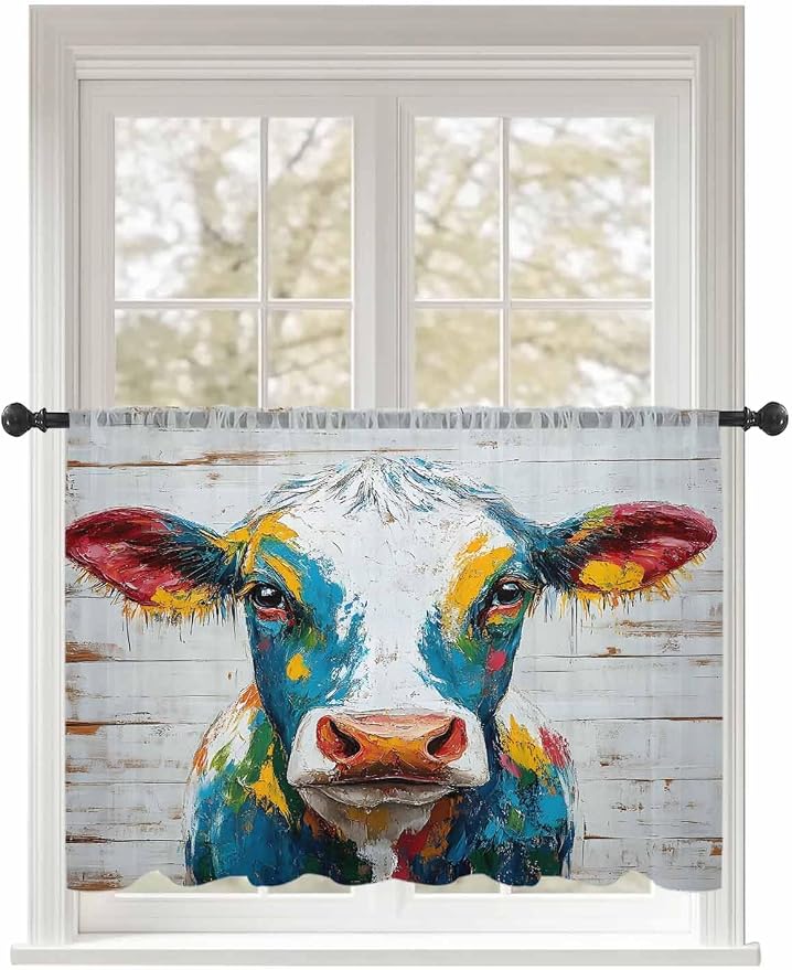 Sheer Curtains 45 Inch Length, Rustic Cow Semi Sheer Curtains Light Filtering by Unknown