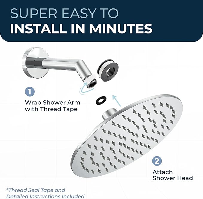 HammerHead Showers® Solid Metal 8 Inch Rainfall Shower Head – CHROME - Shower Head Rainfall - 2.5 GPM High Flow Shower Head Optimized for Pressure – Large Round Rain Shower Heads