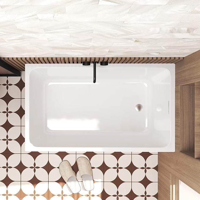 43 Square Inch Acrylic Independent Bathtub, Capacity 50 Gallons, Can Hold 650 Pounds, Smooth White Surface, Chrome Plated Drainage And Overflow (Seated) (White, 43 In No Seat)
