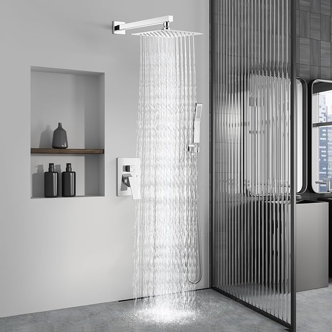 Aolemi Shower Faucet Set Rain Shower System with Handheld Spray Bathroom Shower Combo Rough-in Valve and Shower Trim Kit Included Polish Chrome 8 Inch Wall Mount Shower Head