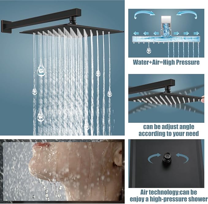 Aolemi Shower Faucet Set Rain Shower System with Handheld Spray Bathroom Shower Combo Rough-in Valve and Shower Trim Kit Included Oil Rubbed Bronze 12 Inch Wall Mount Shower Head