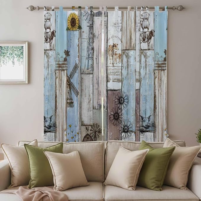 Blue Grey Wooden Living Room Curtains 96 Inch Length, Window Curtains Tab Top - Image 3