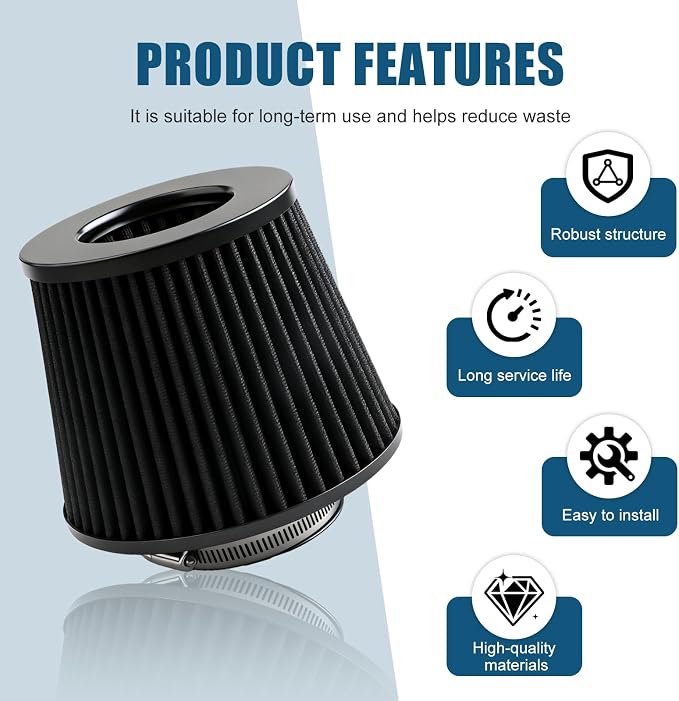 Universal Clamp-On Air Intake Filter, High Flow Closed-Top Cool Air Filter - Image 4