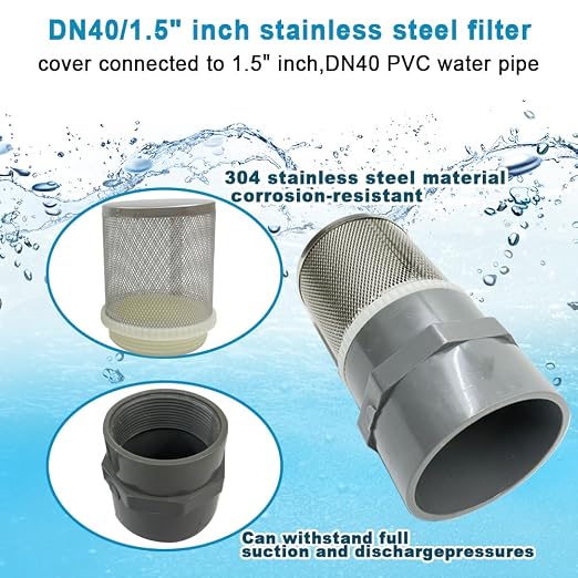 1.5 inch Stainless Steel Filter Cover Connected to 1.5 inch/DN40 Grey PVC - Image 2
