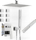 VEVOR Shower Faucet Set, 10 Inch Ceiling Mount Rainfall Shower System with 6 Body Jets and 2 in 1 Handheld Spray, Rotatable 3-Function Rain Head System Set, Complete Brass Valve and Trim Kit, Chrome