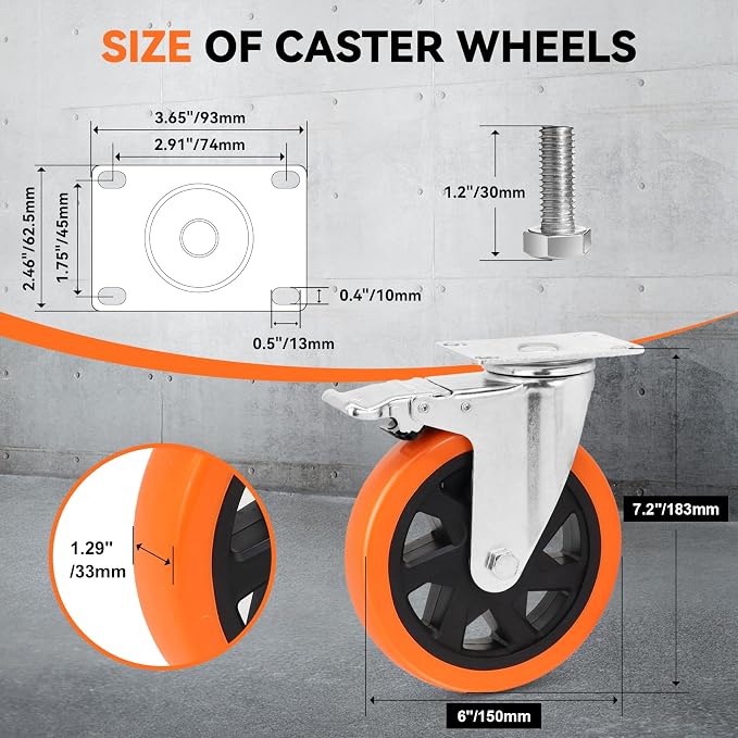 W B D WEIBIDA 6 inch Caster Wheels - Image 2