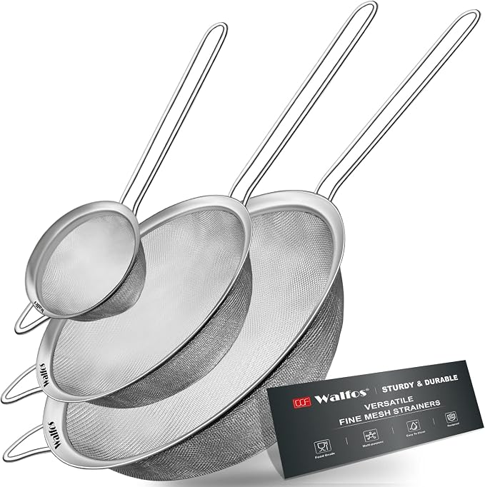 Walfos Fine Mesh Strainer Set of 3, Stainless Steel Wire Strainers by Walfos