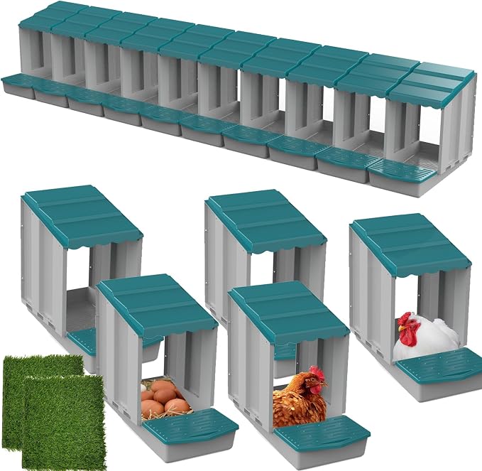 AUTENS Chicken Nesting Boxes, 10 Hole Laying Boxes, 2 Nest Mat, Plastic Roll by AUTENS