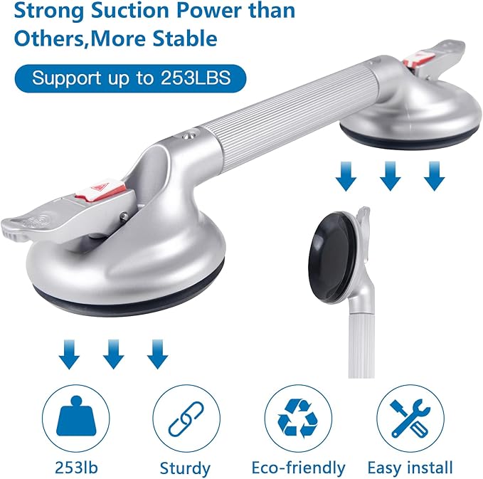 15inch Upgrade Suction Shower Grab Bar, Portable Shower Handle Bar Suction Grip Bar Bathtub Handle with Strong Hold Suction Cup Fitting and Rapid Release for Bathroom(Max Capacity :300lb