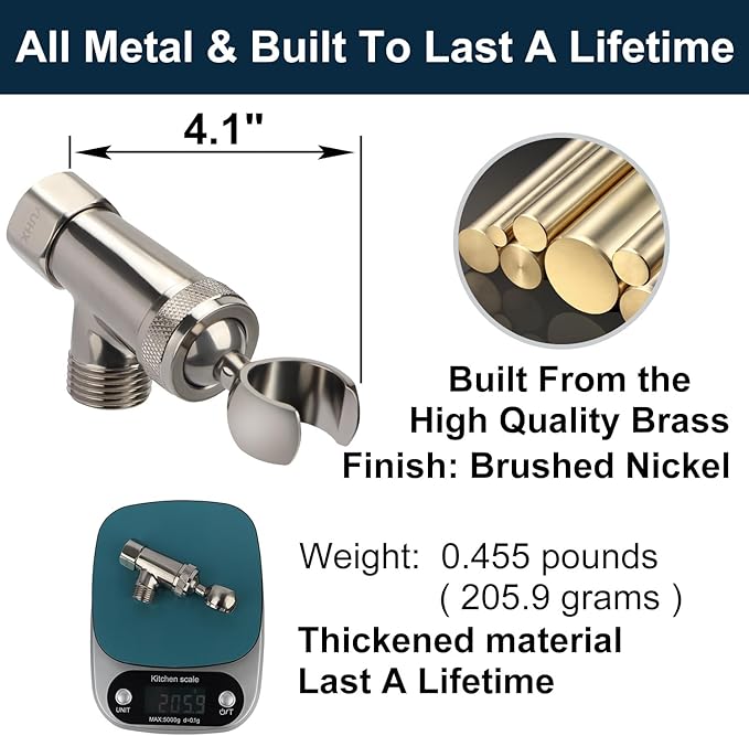 All Metal Shower Head Holder,Adjustable Handheld Shower Arm Bracket, Hand held Showerhead Mount B-Style Brushed Nickel