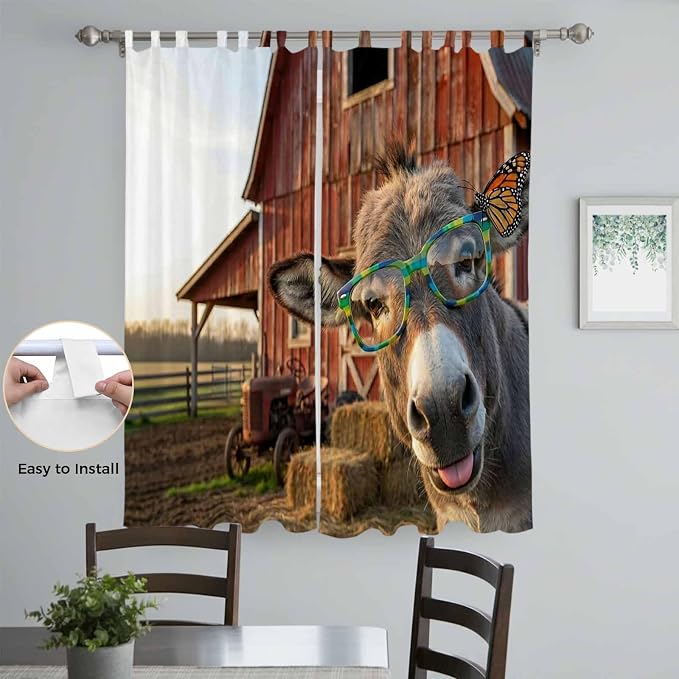 Farm Donkeys Living Room Curtains 84 Inch Length, Window Curtains Tab Top - Image 4
