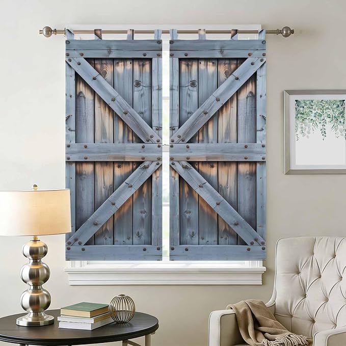 Farmhouse Wood Grain Living Room Curtains 84 Inch Length, Window Curtains Tab - Image 2