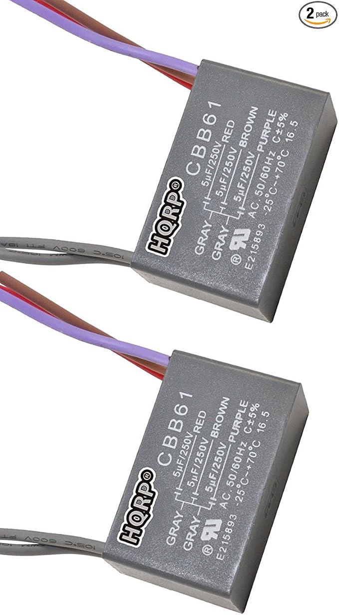 HQRP 2-Pack Ceiling Fan Capacitor CBB61 5uf+5uf 5-Wire UL Listed plus Coaster by HQRP