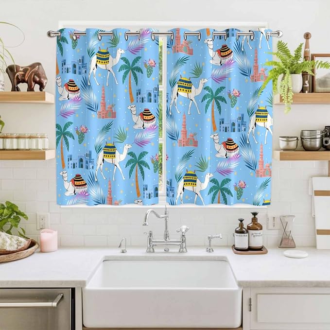 2 Panel Kitchen Cafe Curtains, Desert Landscape Sunlight Filtering Nature Air - Image 2